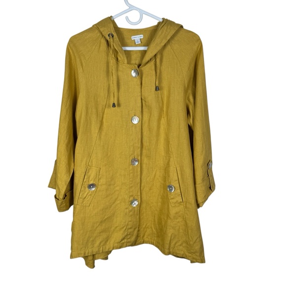Sigrid Olsen Jackets & Blazers - Sigrid Olsen 100% Linen Mustard Yellow Hooded Tunic Jacket, Size L
